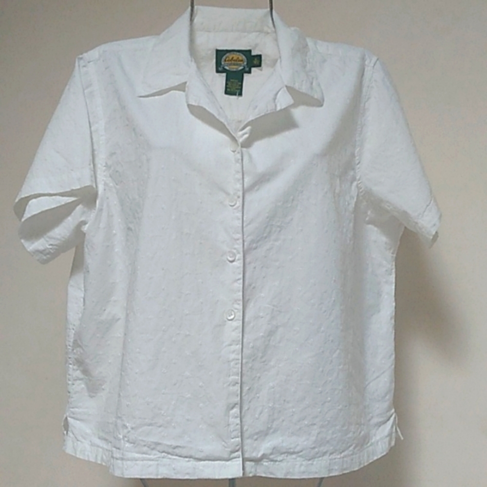 Cabela's XL button down blouse textured stitch pattern cotton blouse